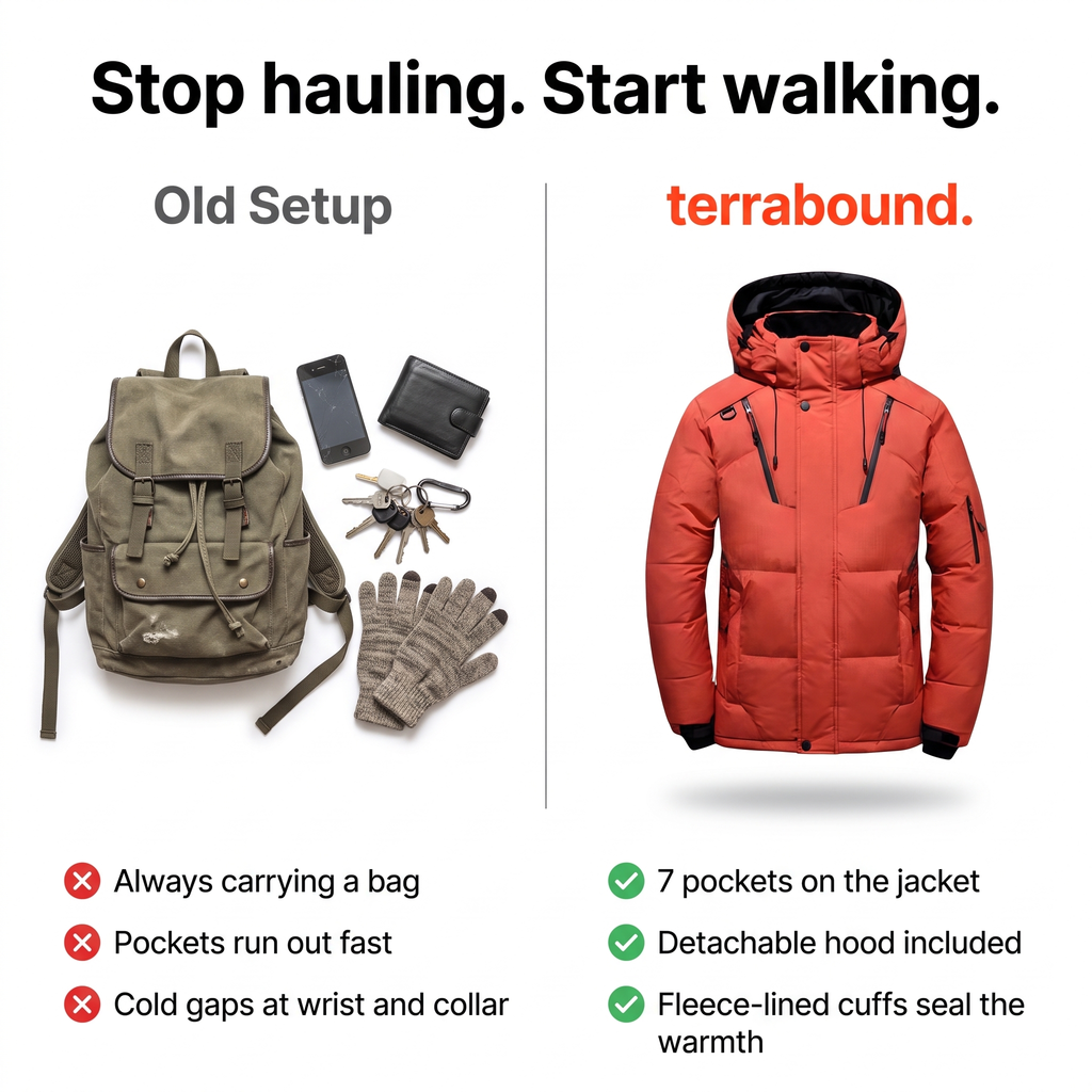 Herren Steppjacke mit 7 Taschen – Daunenjacke mit Kapuze für den Winter