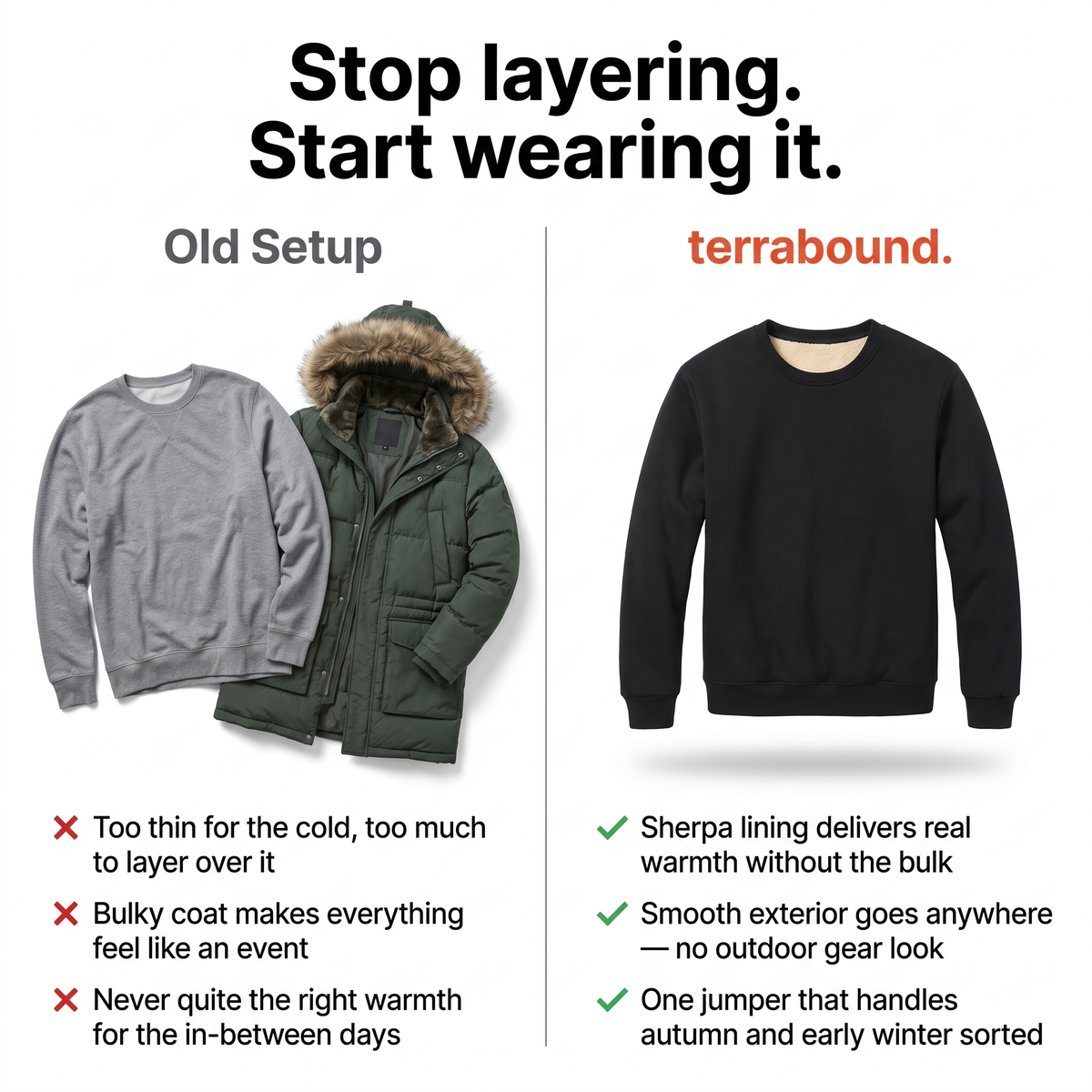 Herren Rundhalspullover – sherpagefüttert für den Winter