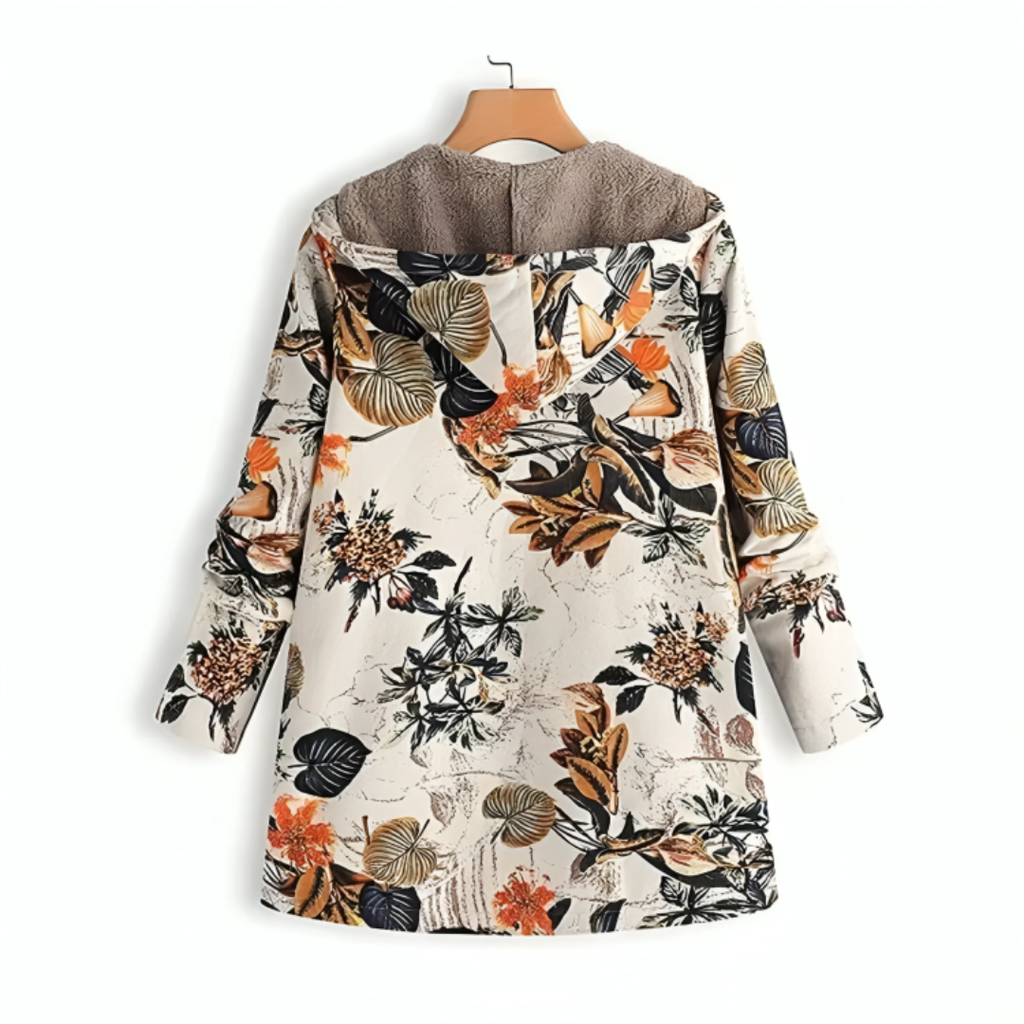 Damen Gefütterter Winterparka mit Kapuze – Becca Fleece-Mantel mit Blumenmuster