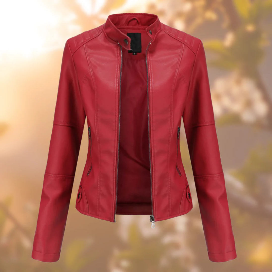 Kunstlederjacke Damen – Figurbetonte Jacke mit Stehkragen & Reißverschluss | Eleganza Jacket