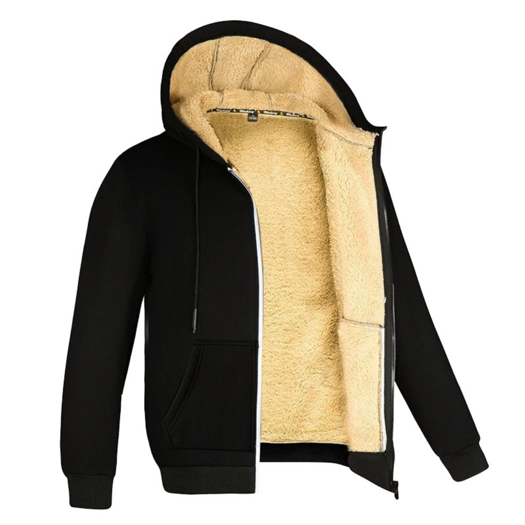 Herren Fleecejacke mit Sherpa-Futter – Dicke Thermo-Winterjacke mit Reißverschluss und Kapuze