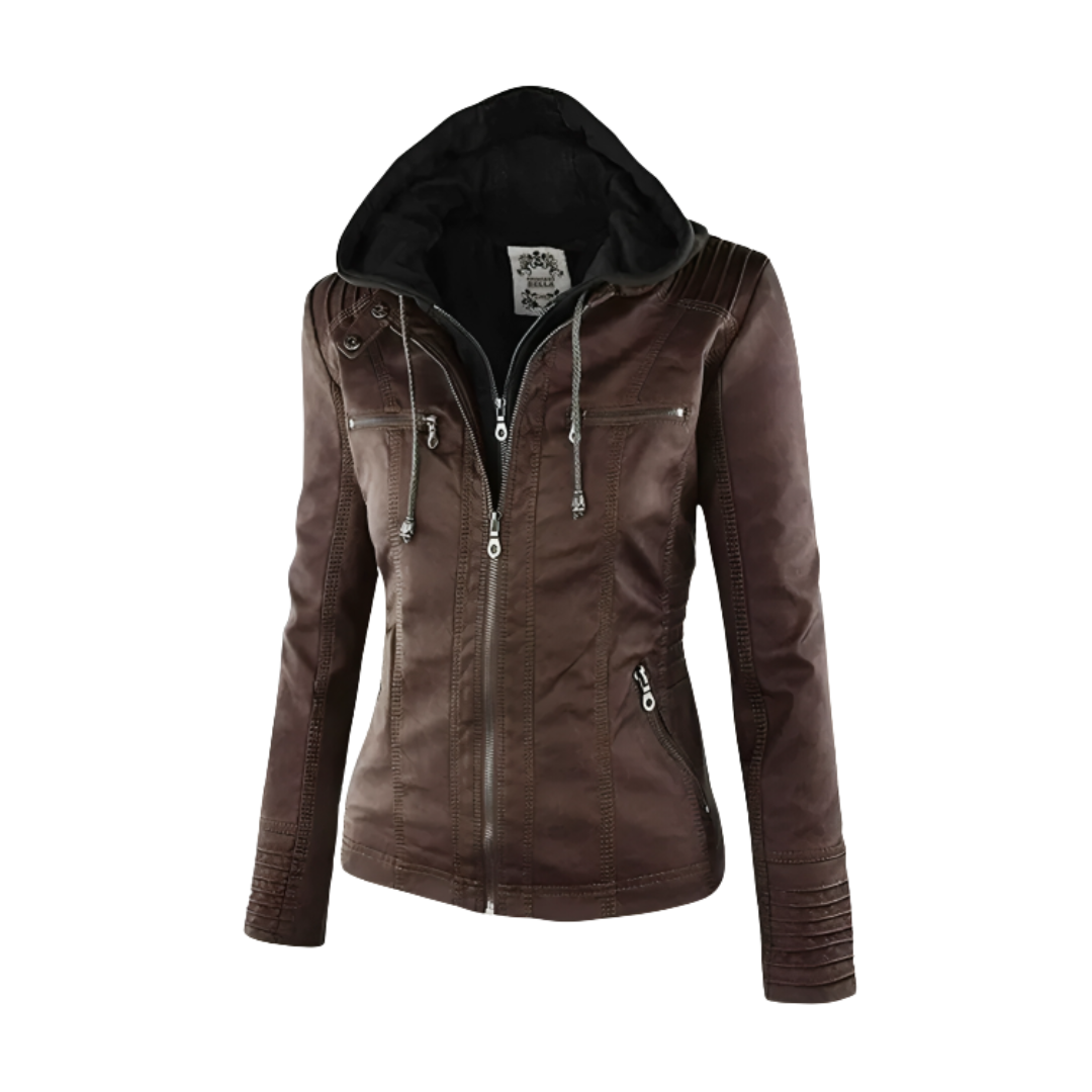 Damen Bikerjacke aus veganem Leder mit Kapuze