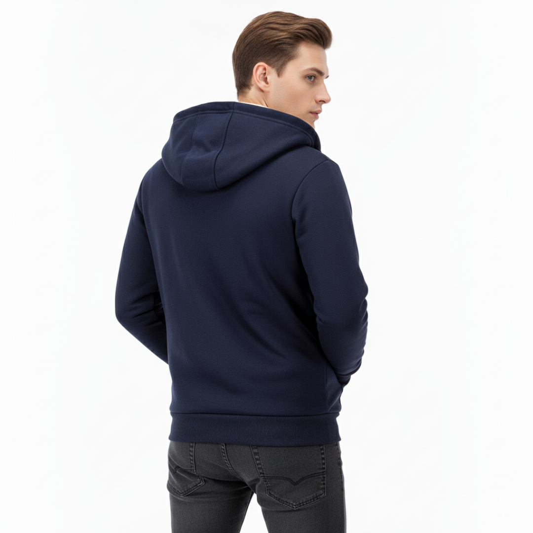 Thermo-Fleece-Herren-Kapuzenjacke mit Reißverschluss – Warme Sherpa-gefütterte Winterjacke