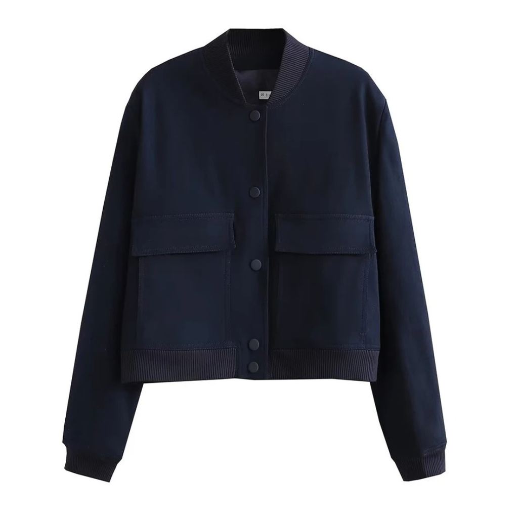 Damen Cropped Bomberjacke – Minimalistische Soft-Touch Reißverschlussjacke