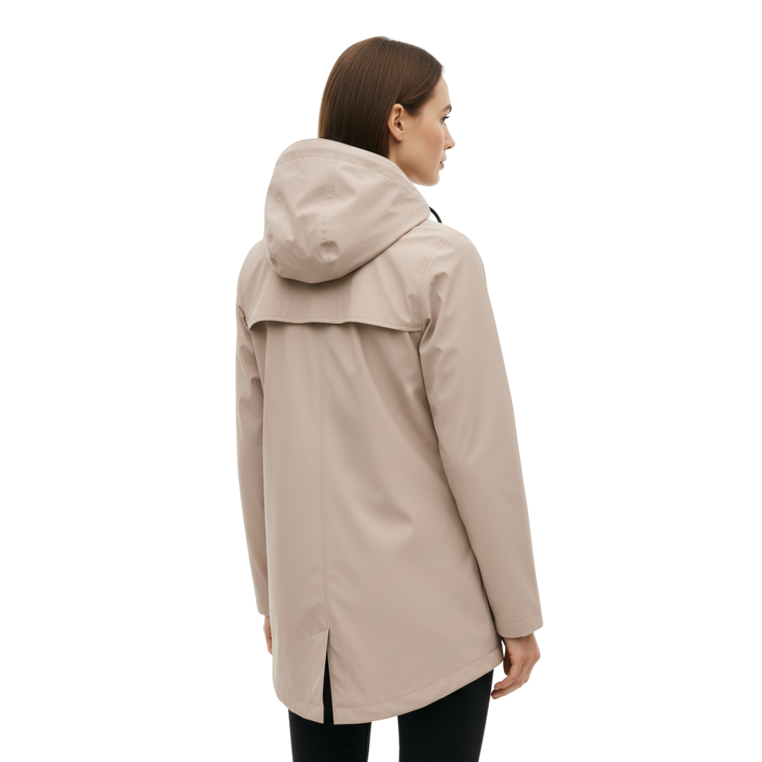 Damen langer Regenmantel mit Kapuze – Leichte winddichte Jacke mit Taschen