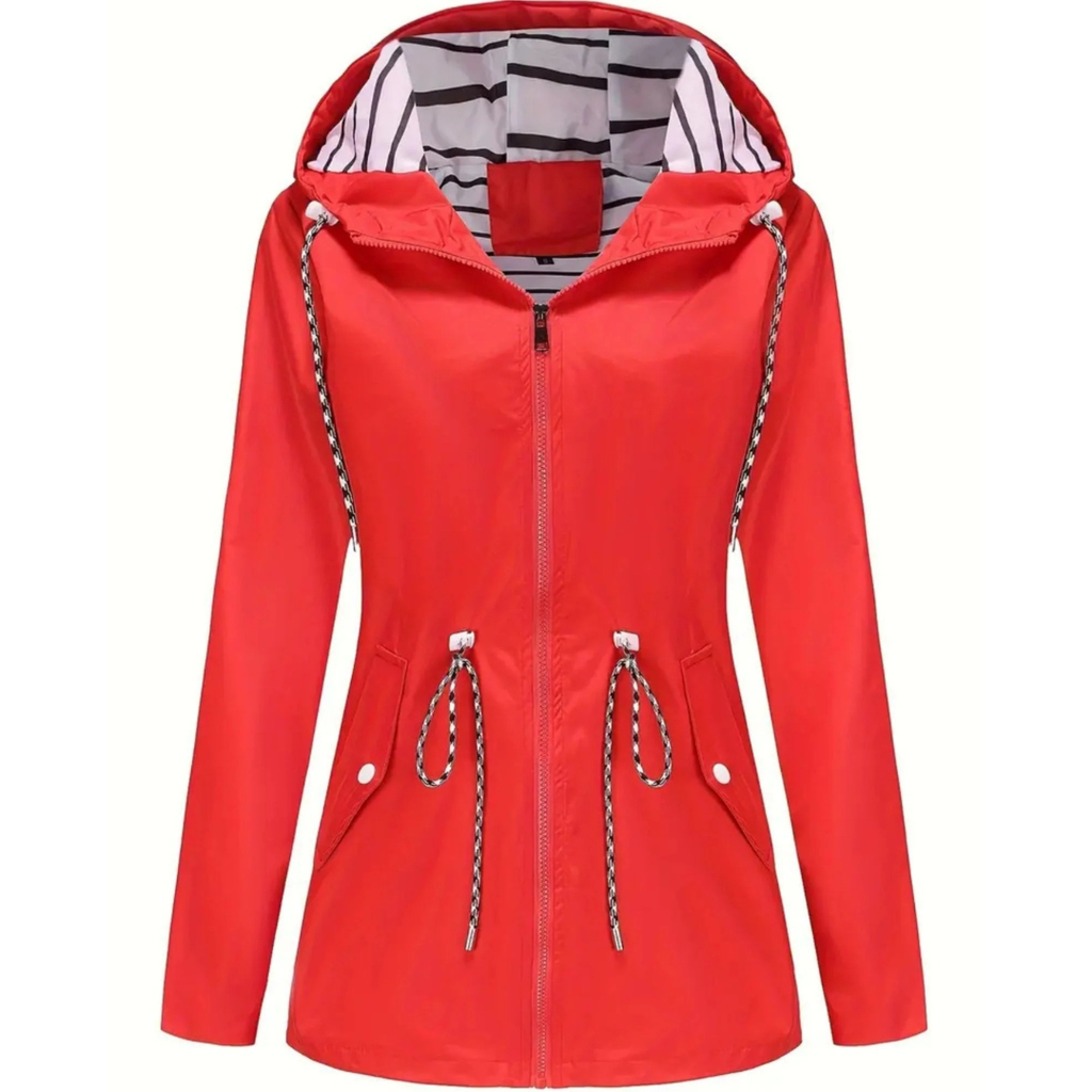 Damen Wasserdichte Leichte Jacke mit Verstellbarer Taille – Regenjacke mit Kapuze