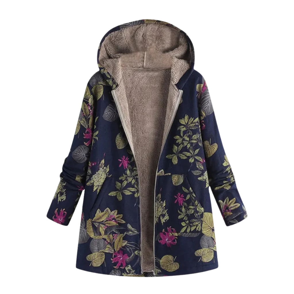 Damen Gefütterter Winterparka mit Kapuze – Becca Fleece-Mantel mit Blumenmuster
