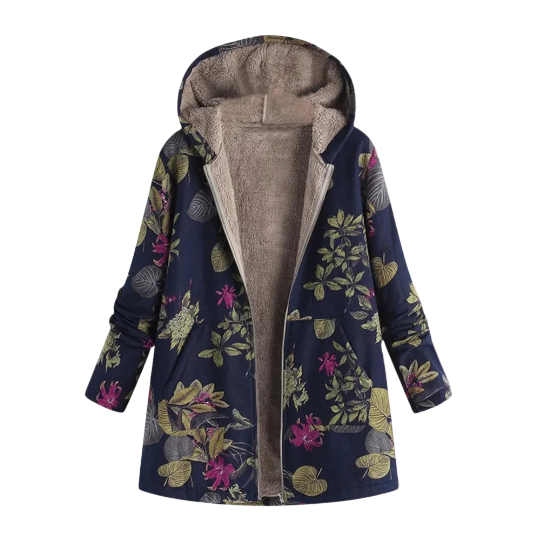 Damen Gefütterter Winterparka mit Kapuze – Becca Fleece-Mantel mit Blumenmuster