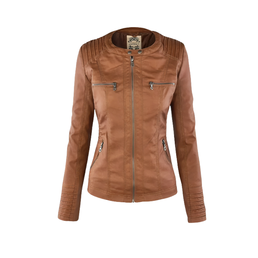 Damen Bikerjacke aus veganem Leder mit Kapuze