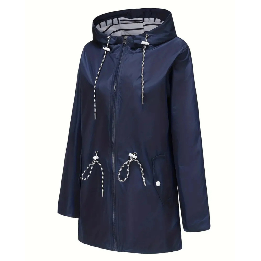 Damen Wasserdichte Leichte Jacke mit Verstellbarer Taille – Regenjacke mit Kapuze