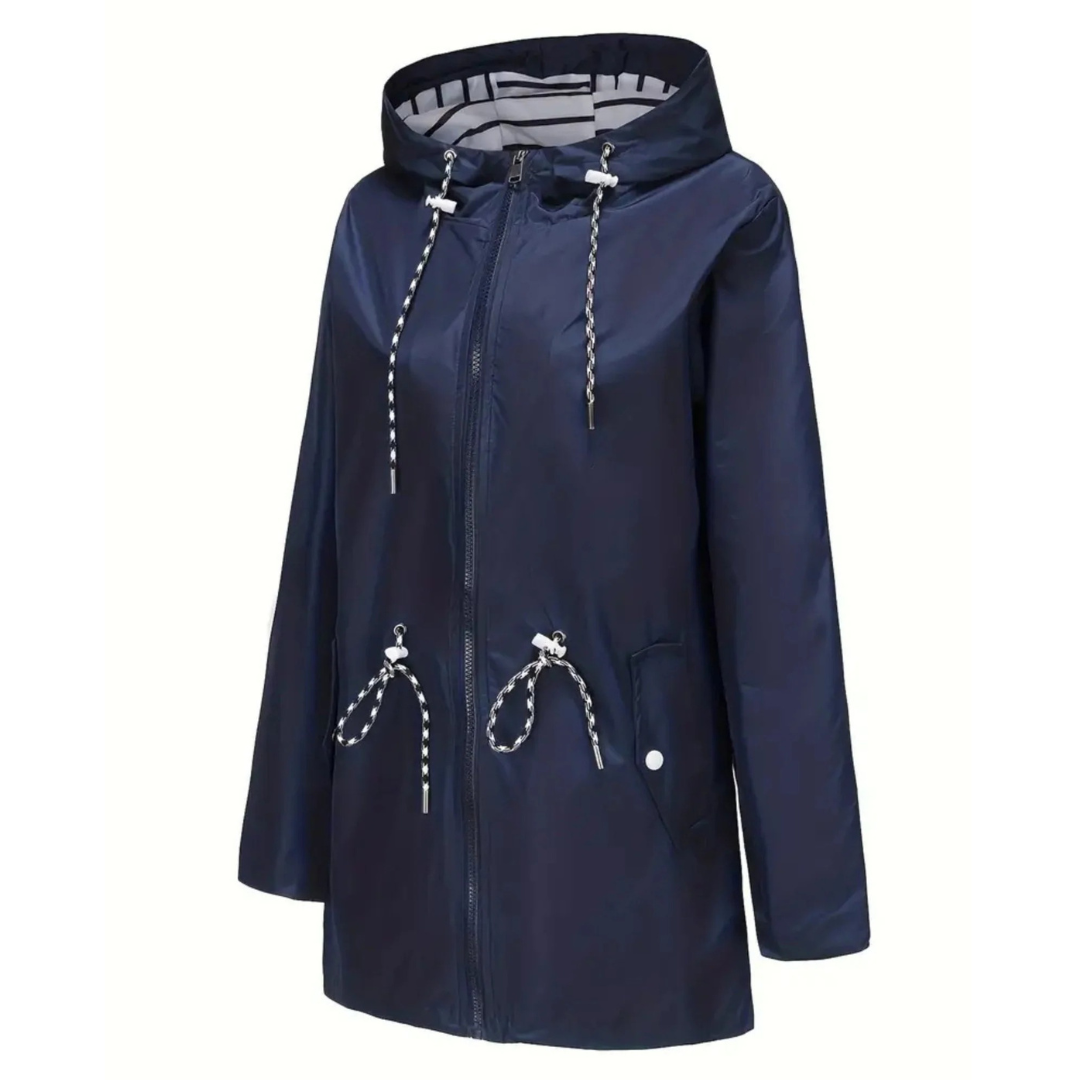 Damen Wasserdichte Leichte Jacke mit Verstellbarer Taille – Regenjacke mit Kapuze