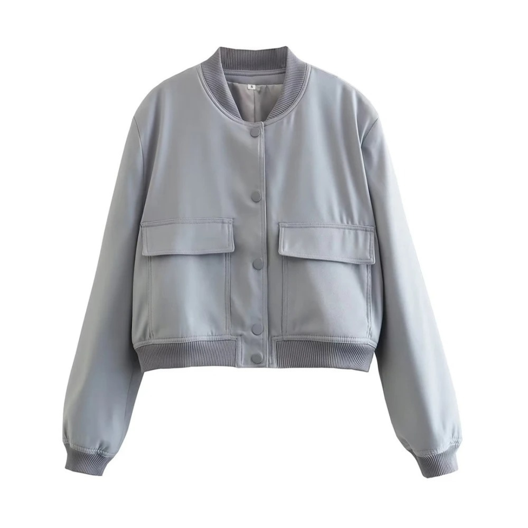 Damen Cropped Bomberjacke – Minimalistische Soft-Touch Reißverschlussjacke