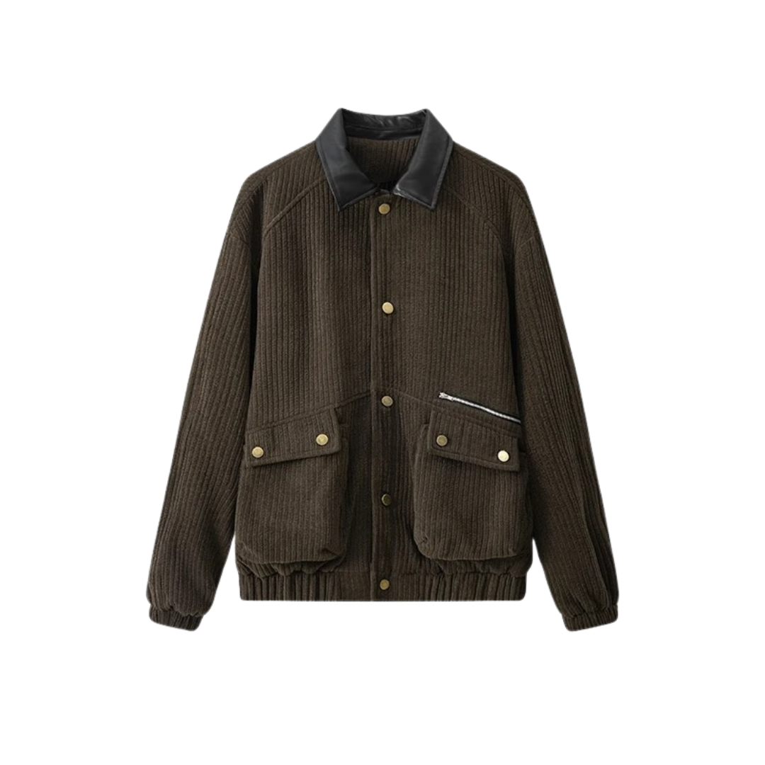 Jacke im Casual-Barn-Stil mit Leder-Look-Kragen & Taschen – PFNW Heritage