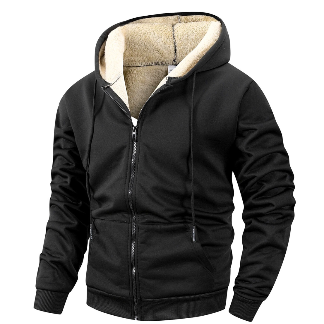 Thermo-Fleece-Herren-Kapuzenjacke mit Reißverschluss – Warme Sherpa-gefütterte Winterjacke