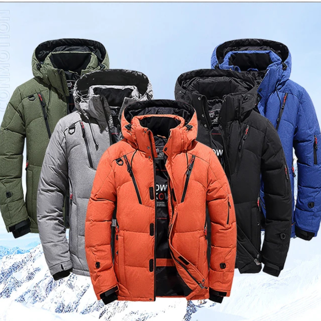 Daunenjacke mit abnehmbarer Kapuze & Windschutz – Nordfell Expedition