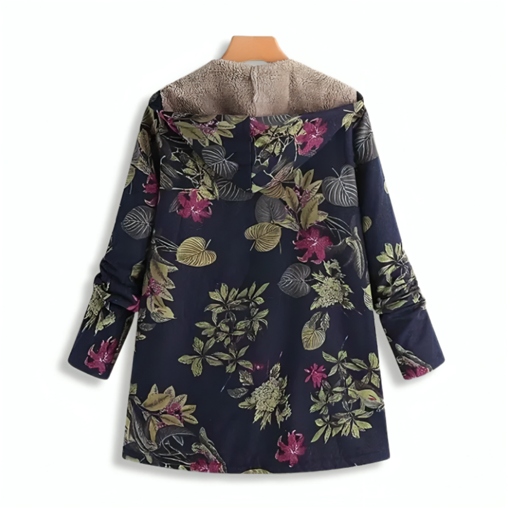 Damen Gefütterter Winterparka mit Kapuze – Becca Fleece-Mantel mit Blumenmuster