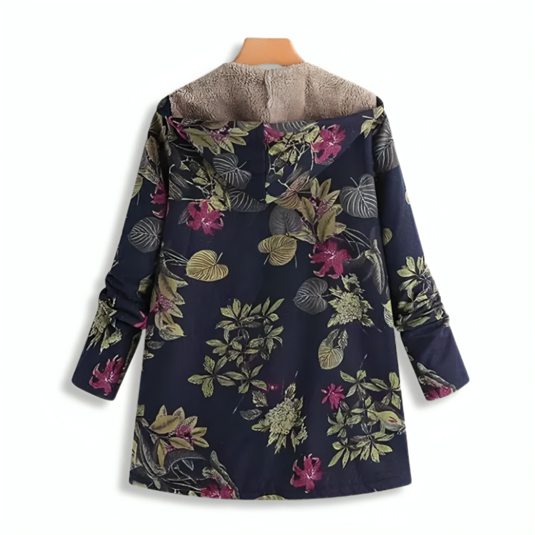Damen Gefütterter Winterparka mit Kapuze – Becca Fleece-Mantel mit Blumenmuster