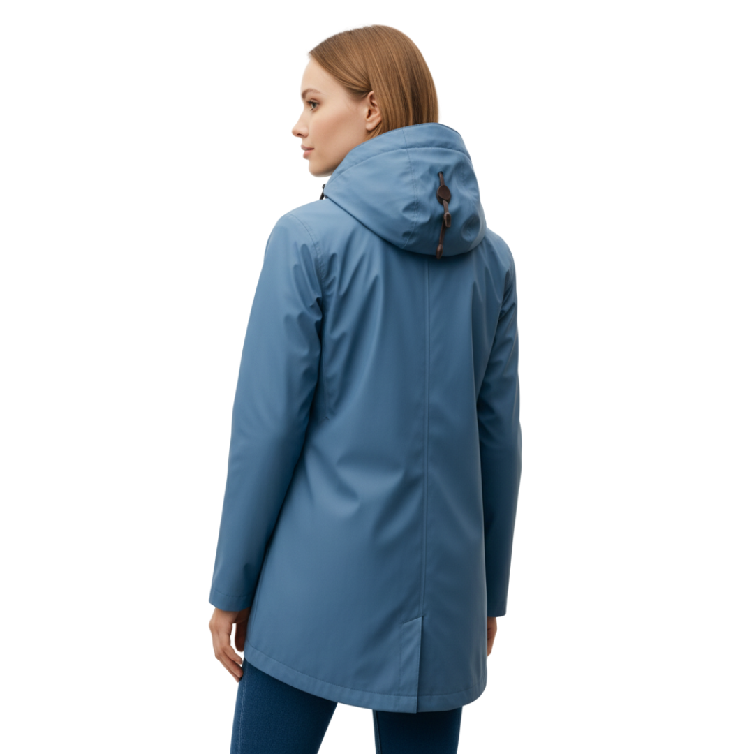 Damen langer Regenmantel mit Kapuze – Leichte winddichte Jacke mit Taschen