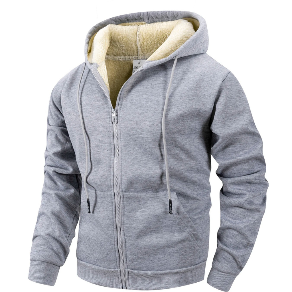 Thermo-Fleece-Herren-Kapuzenjacke mit Reißverschluss – Warme Sherpa-gefütterte Winterjacke
