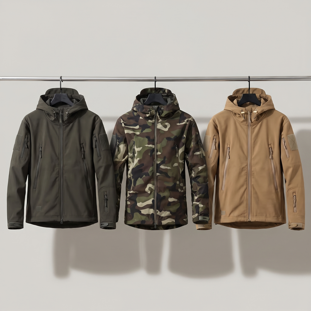 Herren Softshelljacke fleecegefüttert – Jacke im Militärstil mit Kapuze