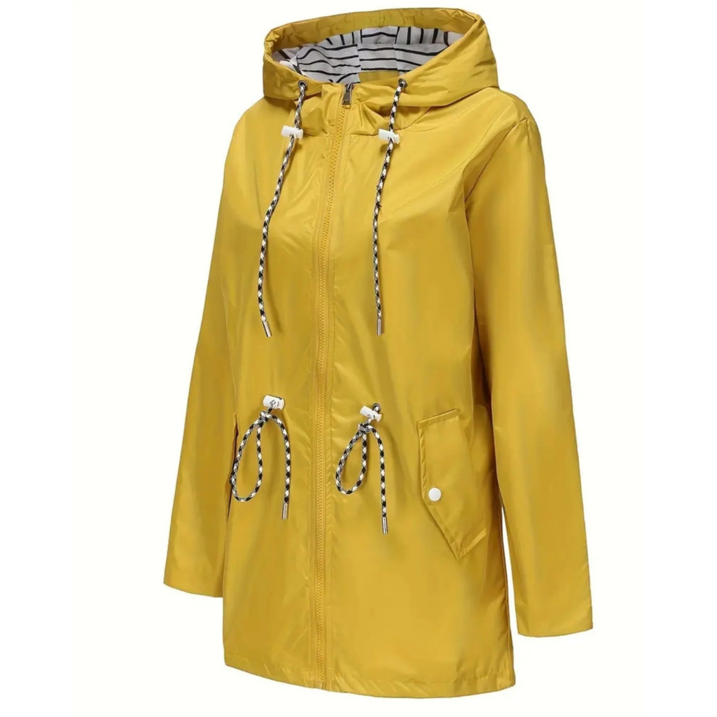Damen Wasserdichte Leichte Jacke mit Verstellbarer Taille – Regenjacke mit Kapuze
