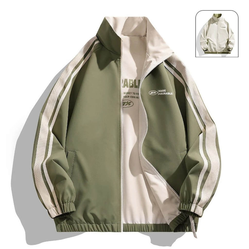 Unisex Winddichte Wende-Trainingsjacke – Reißverschluss-Shell