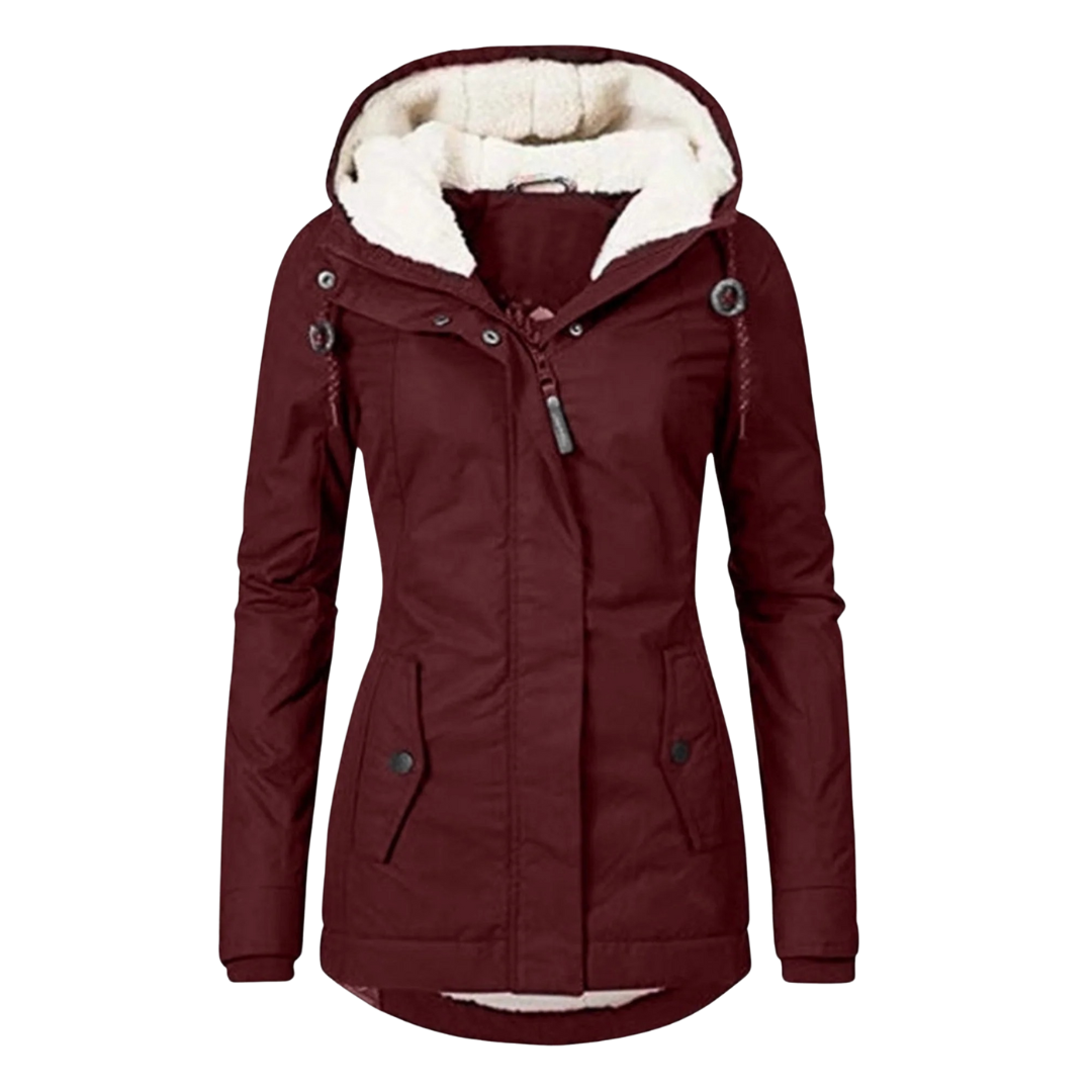 Damen Fleece-gefütterte Kapuzenjacke mit langem Schnitt – Wintermantel