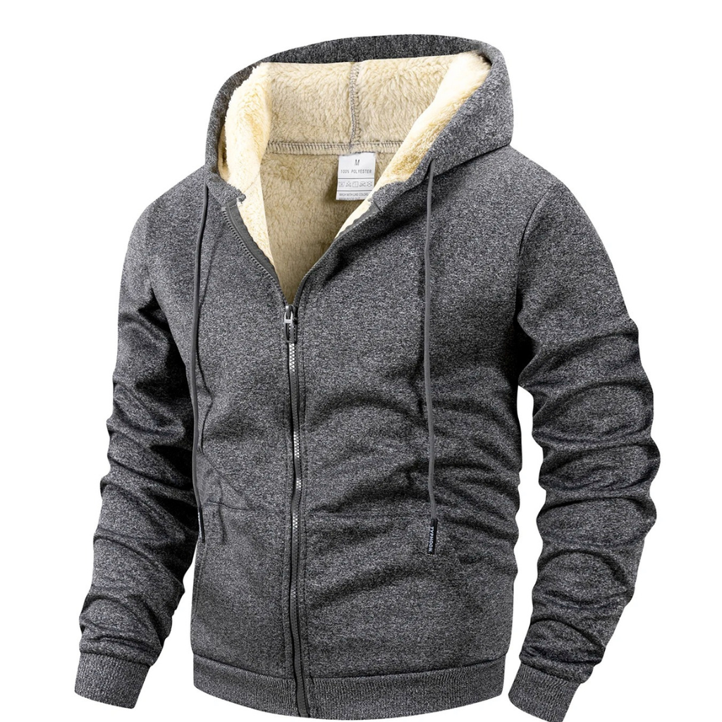 Thermo-Fleece-Herren-Kapuzenjacke mit Reißverschluss – Warme Sherpa-gefütterte Winterjacke