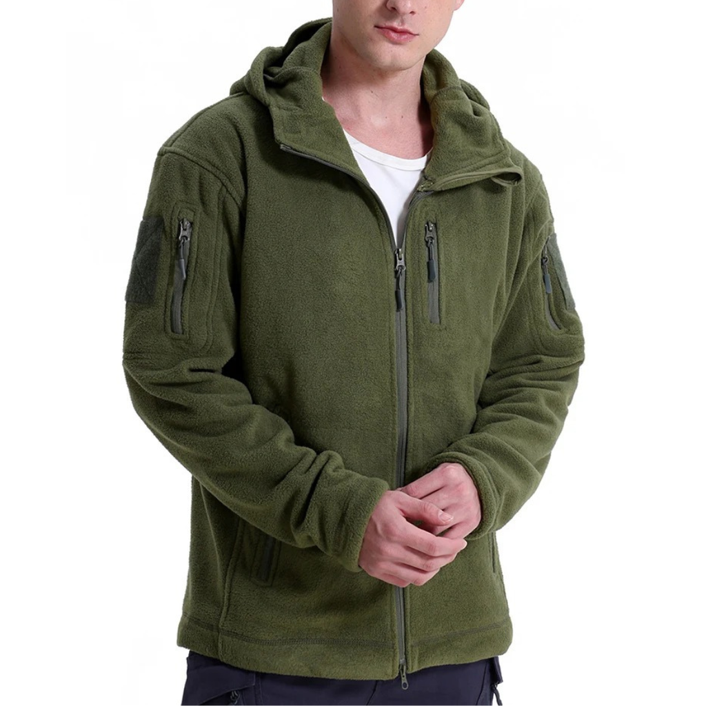Herren Taktische Fleecejacke – Thermo Outdoor Hoodie mit Reißverschlusstaschen