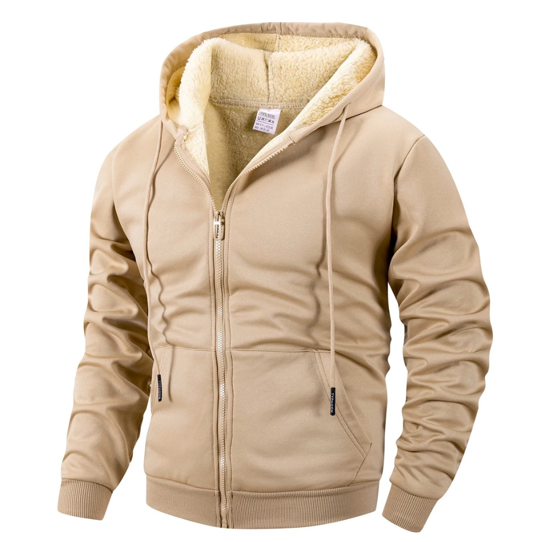 Thermo-Fleece-Herren-Kapuzenjacke mit Reißverschluss – Warme Sherpa-gefütterte Winterjacke