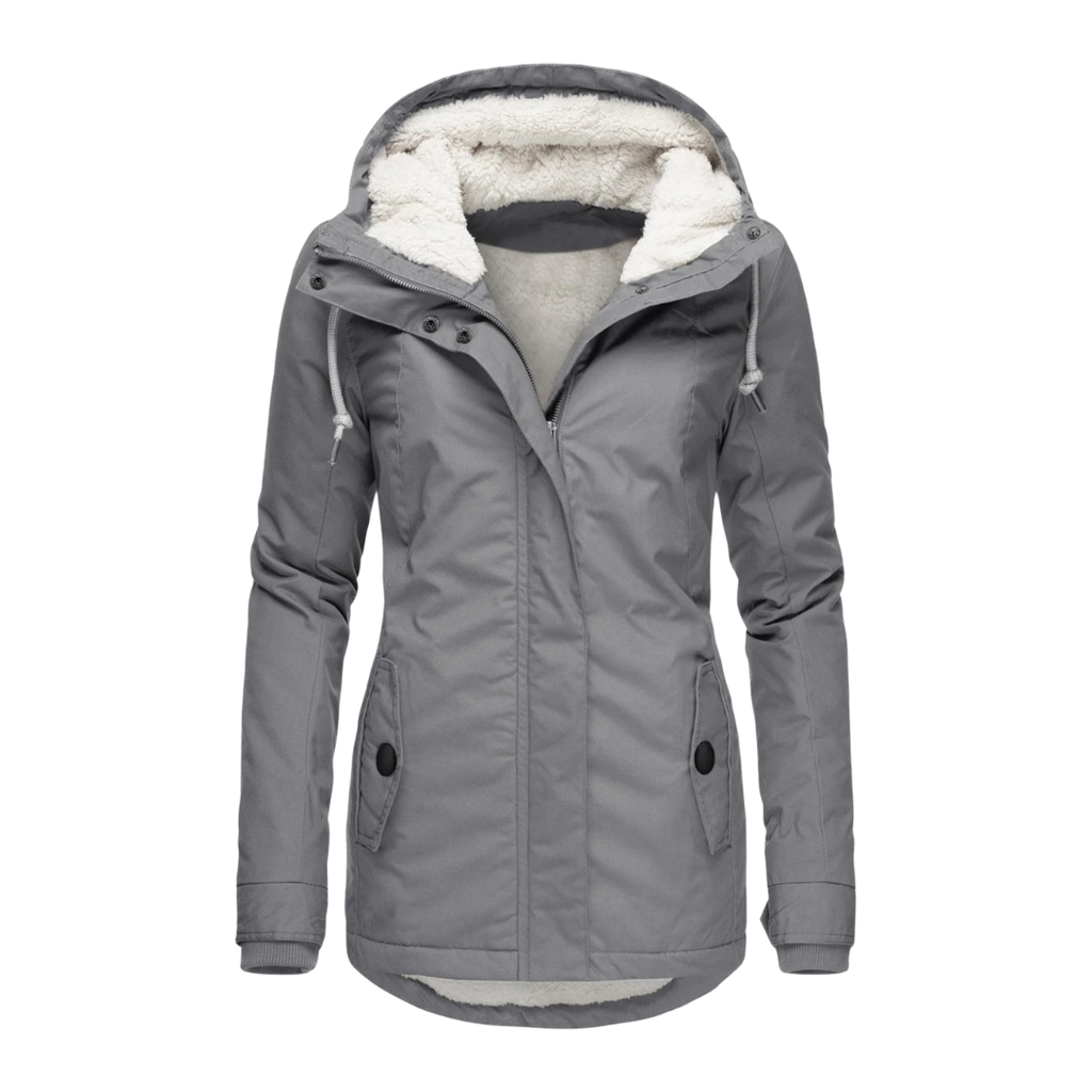 Damen Fleece-gefütterte Kapuzenjacke mit langem Schnitt – Wintermantel