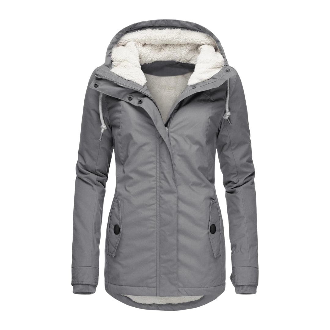 Damen Fleece-gefütterte Kapuzenjacke mit langem Schnitt – Wintermantel