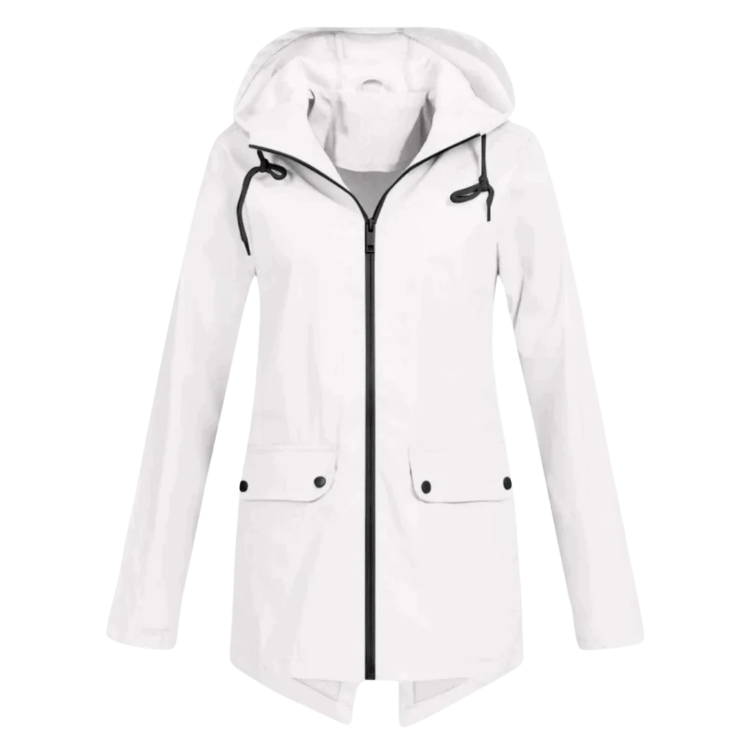 Damen langer Regenmantel mit Kapuze – Leichte winddichte Jacke mit Taschen
