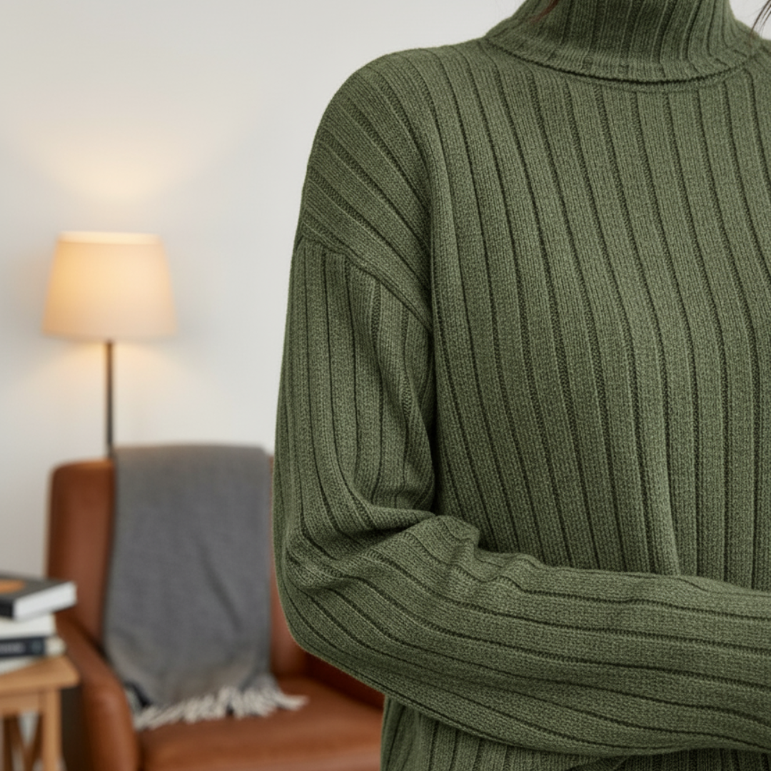 Damen Strickanzug – Zweiteiliges Set mit Rollkragen & Weitbeiniger Hose | Eleganter Lounge-Stil