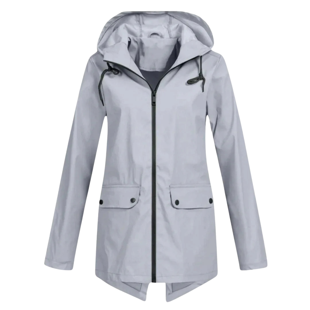 Damen langer Regenmantel mit Kapuze – Leichte winddichte Jacke mit Taschen