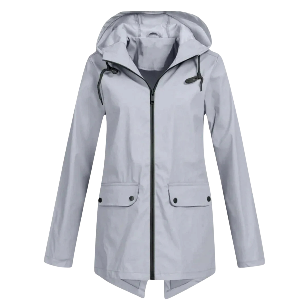 Damen langer Regenmantel mit Kapuze – Leichte winddichte Jacke mit Taschen