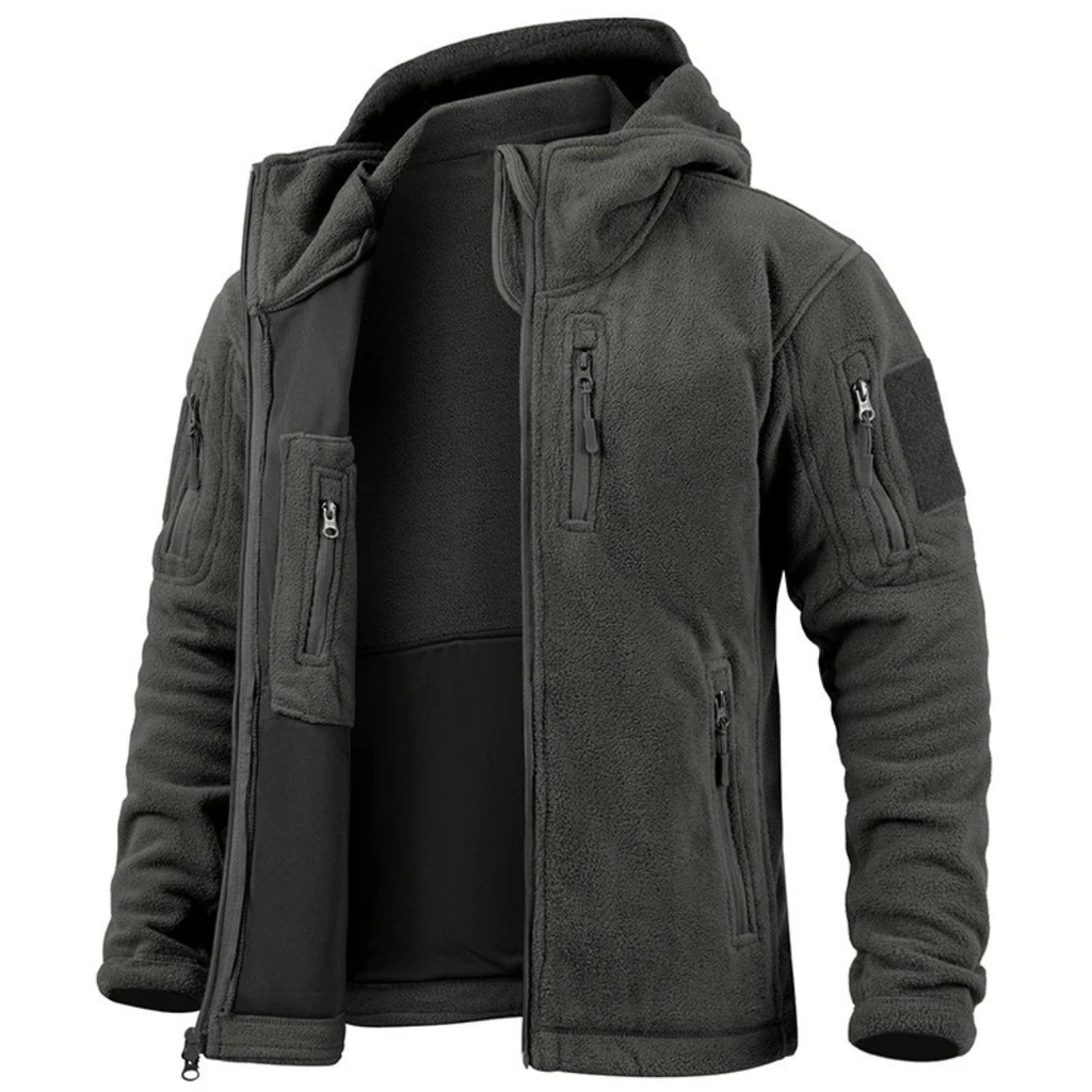 Herren Taktische Fleecejacke – Thermo Outdoor Hoodie mit Reißverschlusstaschen