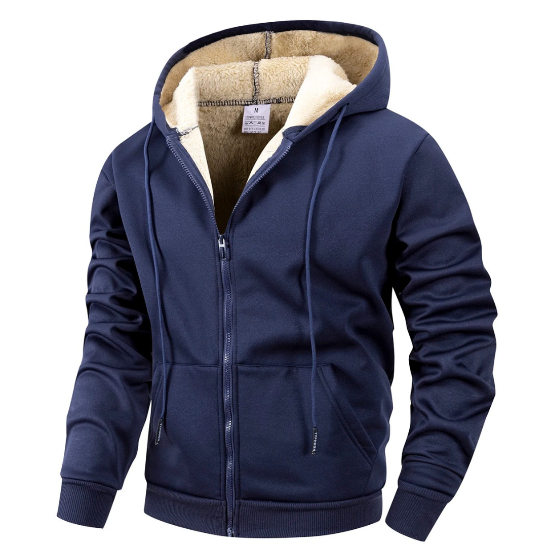 Thermo-Fleece-Herren-Kapuzenjacke mit Reißverschluss – Warme Sherpa-gefütterte Winterjacke