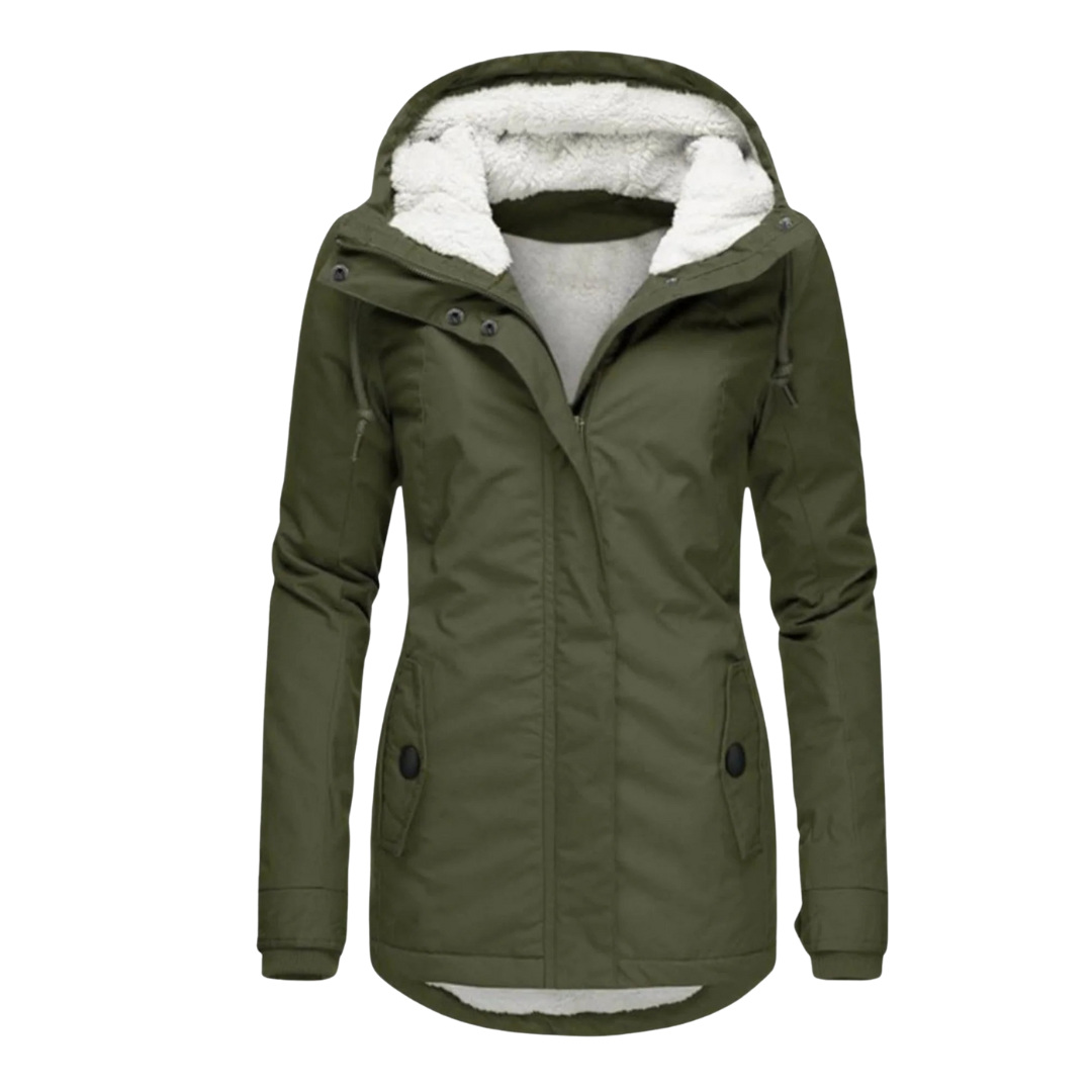 Damen Fleece-gefütterte Kapuzenjacke mit langem Schnitt – Wintermantel