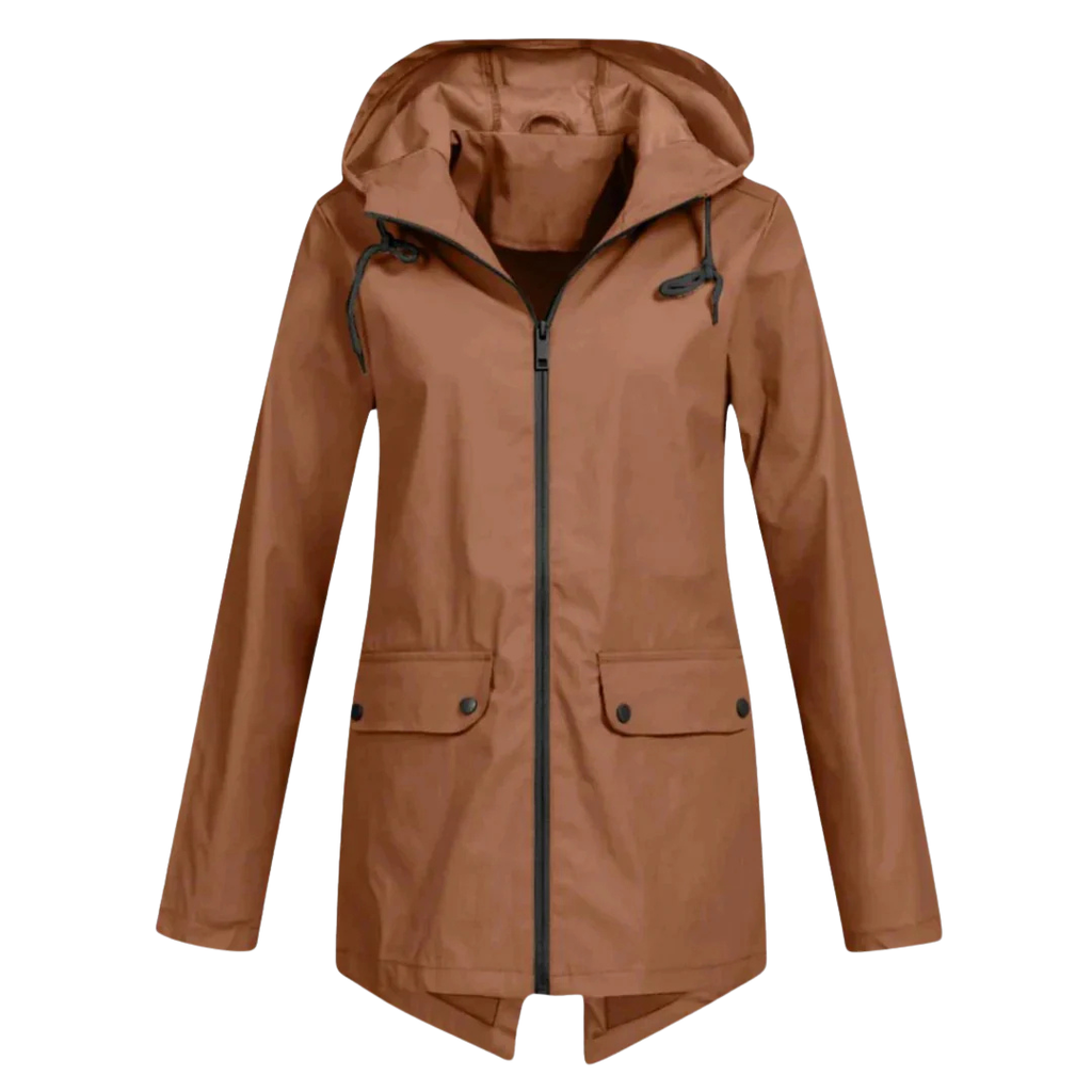 Damen langer Regenmantel mit Kapuze – Leichte winddichte Jacke mit Taschen