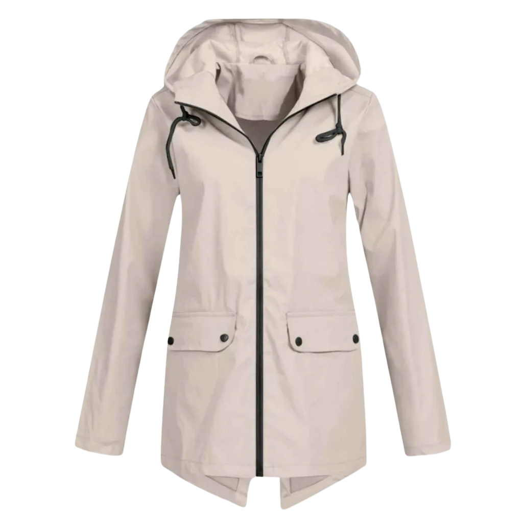 Damen langer Regenmantel mit Kapuze – Leichte winddichte Jacke mit Taschen