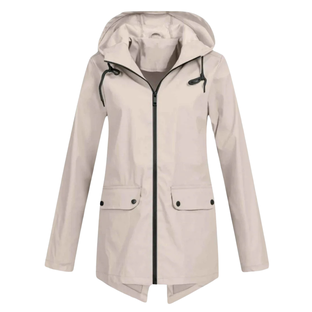 Damen langer Regenmantel mit Kapuze – Leichte winddichte Jacke mit Taschen