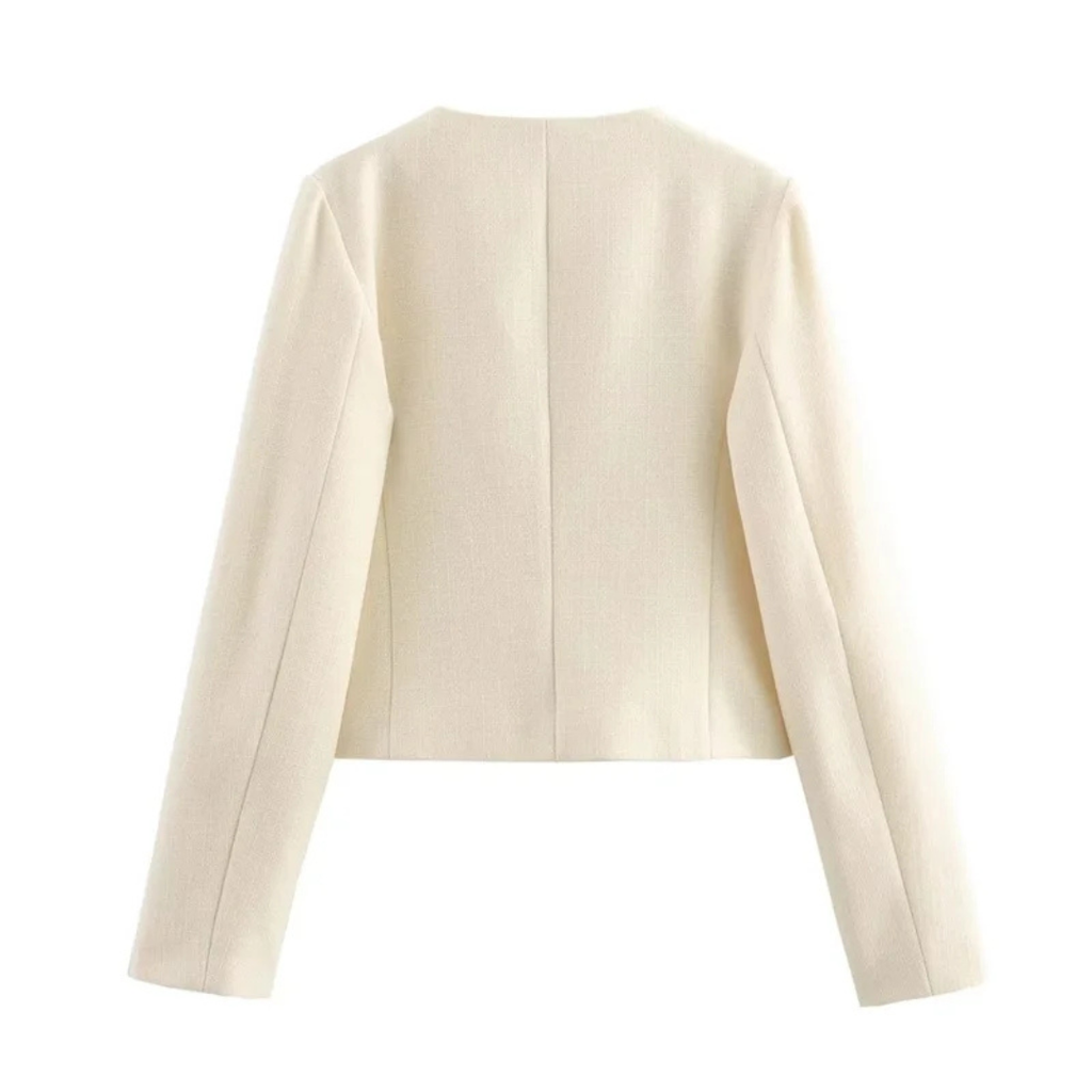 Damen Cropped Bouclé-Tweed-Jacke – Eleganter Cardigan-Blazer mit Goldknöpfen