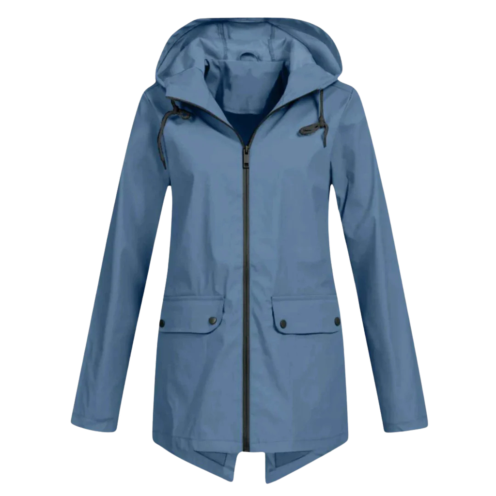 Damen langer Regenmantel mit Kapuze – Leichte winddichte Jacke mit Taschen