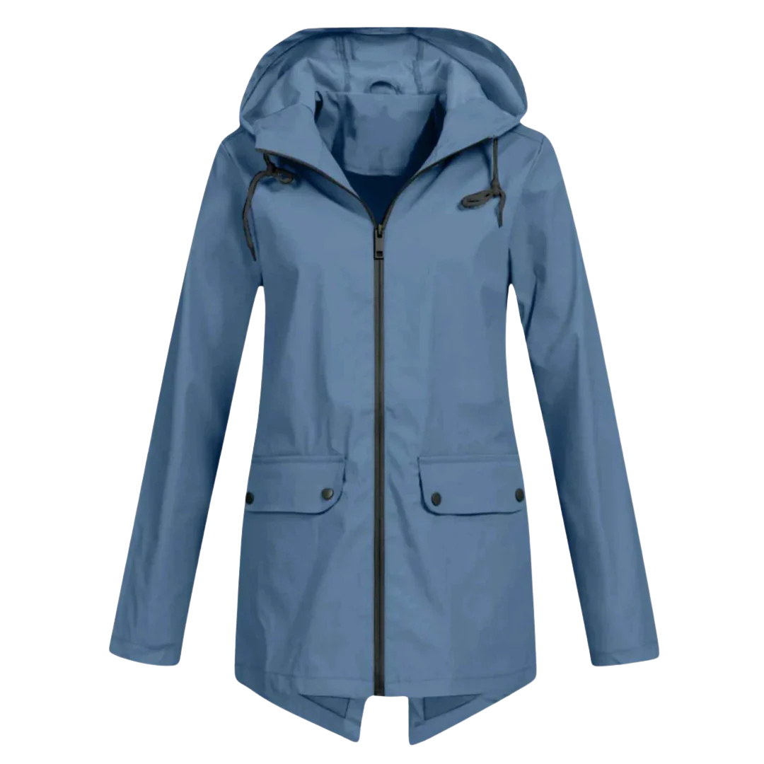 Damen langer Regenmantel mit Kapuze – Leichte winddichte Jacke mit Taschen