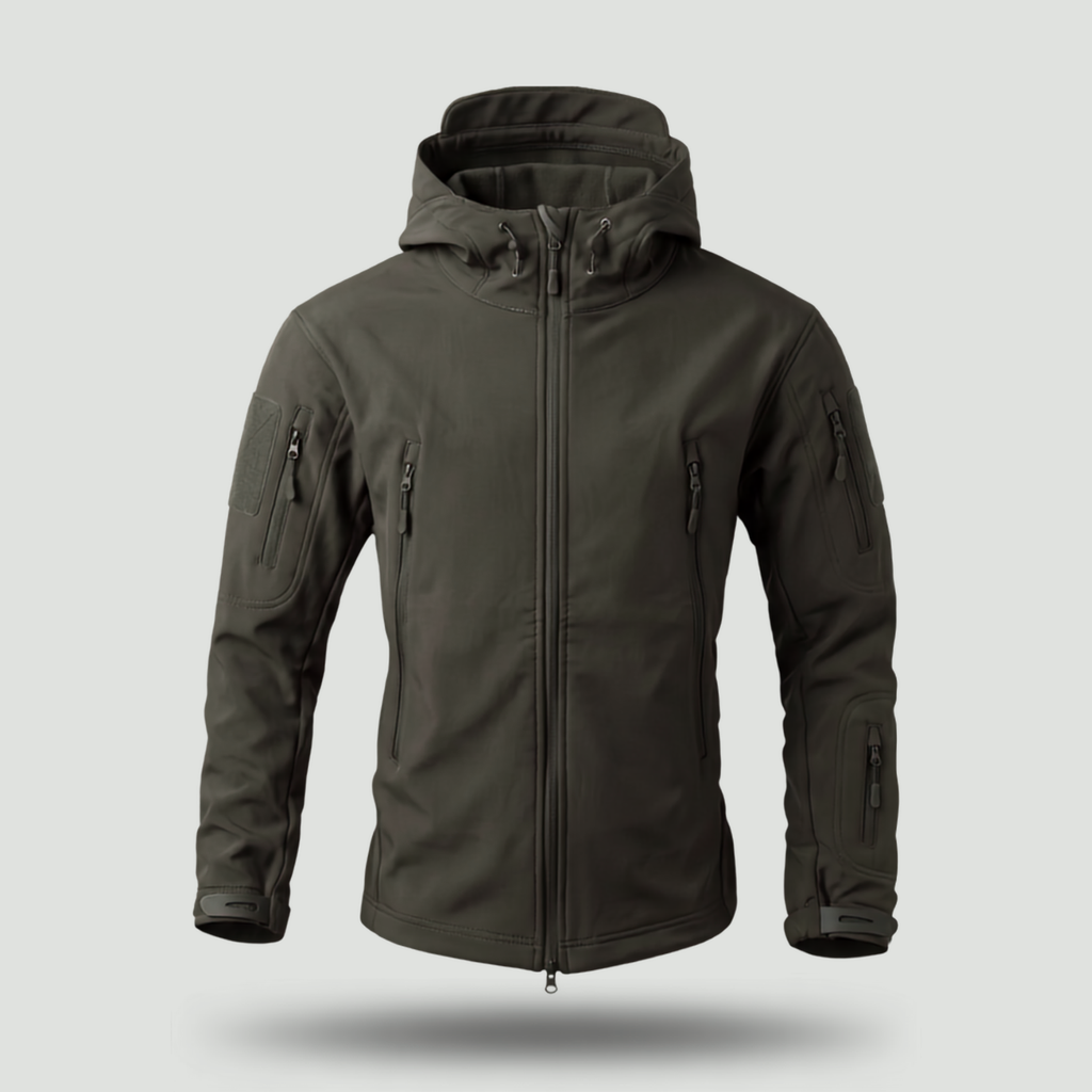 Herren Softshelljacke fleecegefüttert – Jacke im Militärstil mit Kapuze
