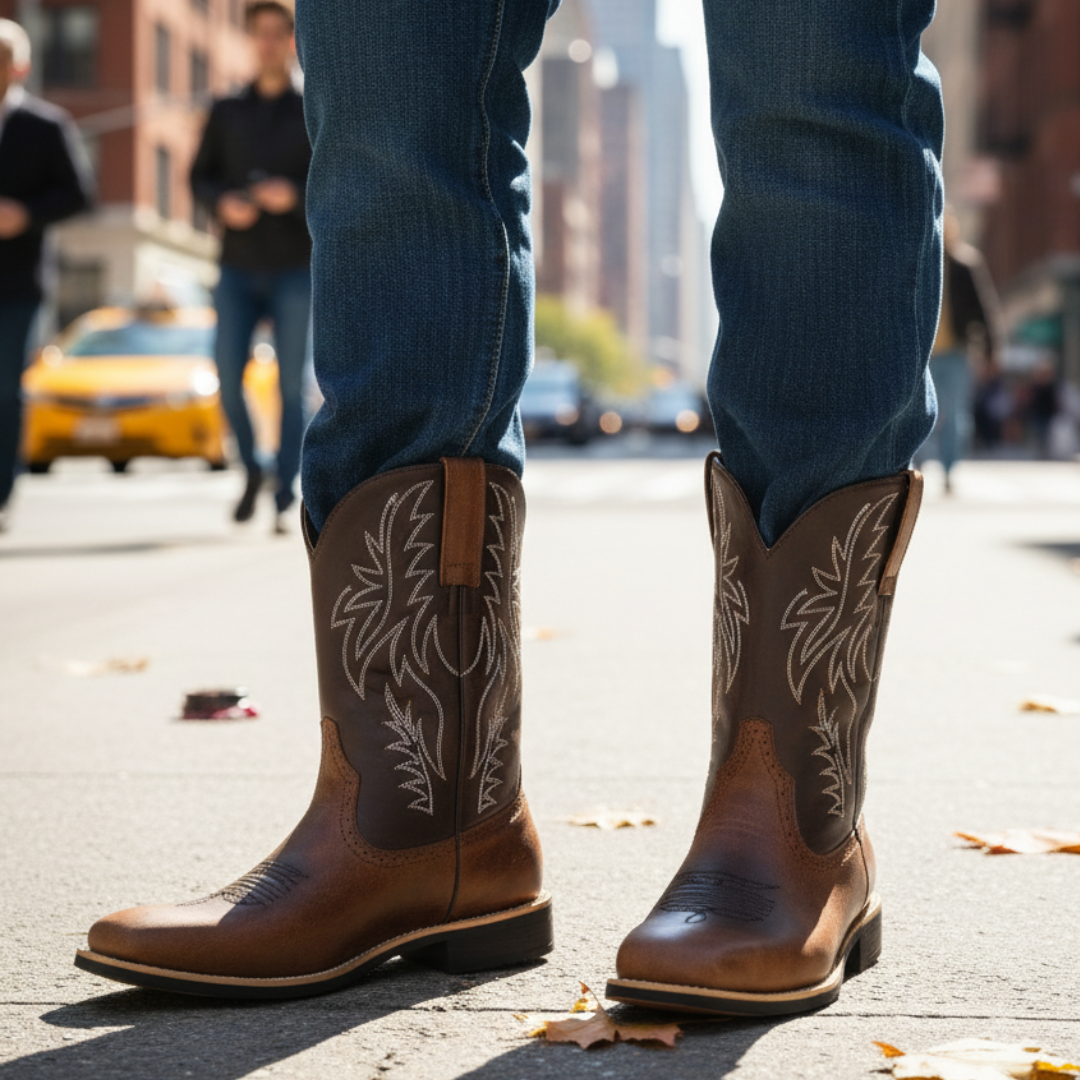 Stiefel mit eckiger Zehenform & klassischer Stickerei – WestRider Boots