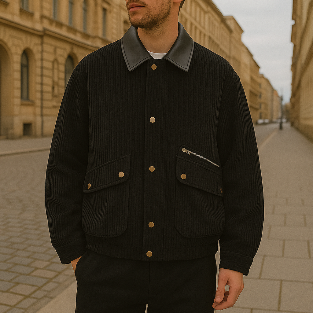 Jacke im Casual-Barn-Stil mit Leder-Look-Kragen & Taschen – PFNW Heritage