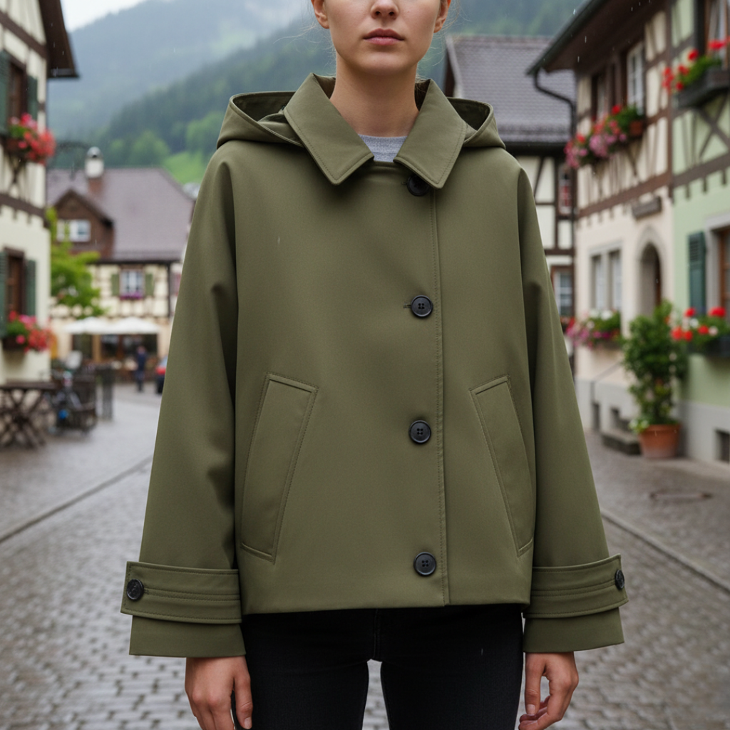 Mantel Damen mit Kapuze & Einreihigem Verschluss – UrbanEase Kurz-Trench