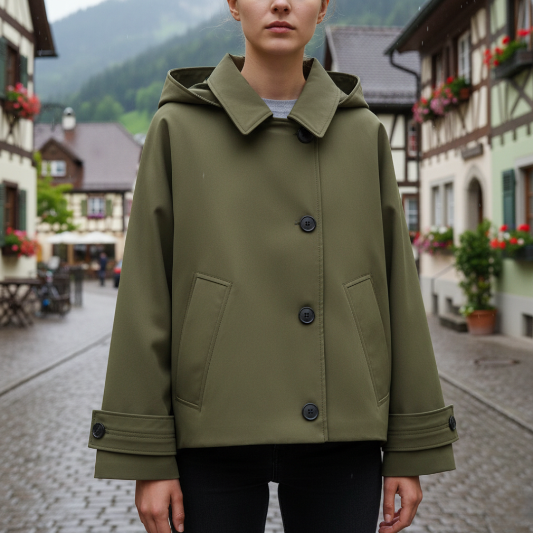 Mantel Damen mit Kapuze & Einreihigem Verschluss – UrbanEase Kurz-Trench
